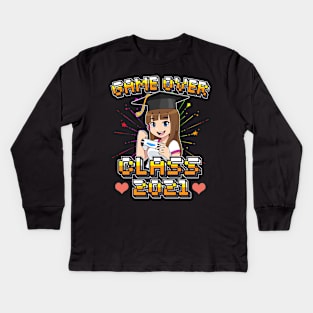 Game Over Class of 2021 Graduation Girl Loves Anime Gaming Kids Long Sleeve T-Shirt